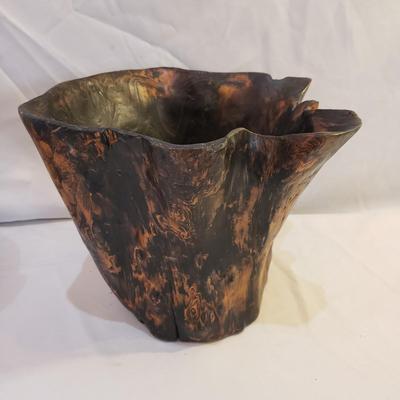 Carved Wood Basket and Tree Trunk Vase/Bowl (LR-KD)