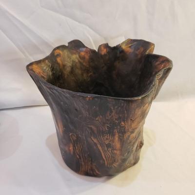 Carved Wood Basket and Tree Trunk Vase/Bowl (LR-KD)