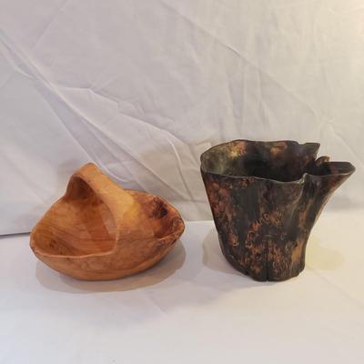 Carved Wood Basket and Tree Trunk Vase/Bowl (LR-KD)
