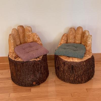 Two Hand-Carved Wooden Chairs, Custom-Built & Locally Made (LLR-DZ)