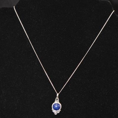 925 Sterling Lapis Lazuli Pendant w/ 925 Chain 16”, 4.3g