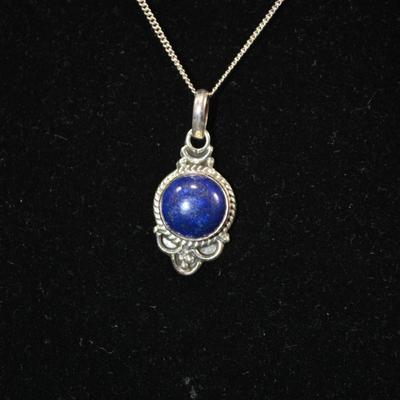 925 Sterling Lapis Lazuli Pendant w/ 925 Chain 16”, 4.3g