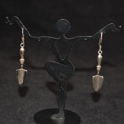 925 Sterling Garden Trowel Drop Earrings 3.2g