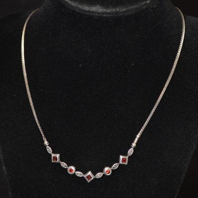 925 Sterling Necklace w/ Tourmaline 18”, 9.3g