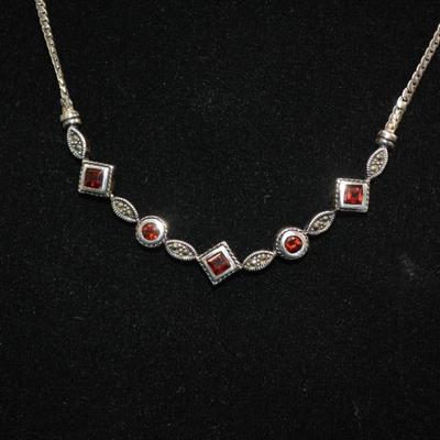 925 Sterling Necklace w/ Tourmaline 18”, 9.3g