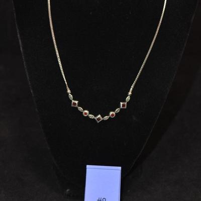 925 Sterling Necklace w/ Tourmaline 18”, 9.3g
