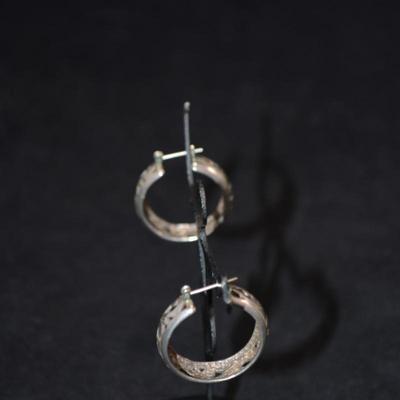 Sterling Floral Filigree Hoop Earrings 7.2g