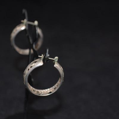 Sterling Floral Filigree Hoop Earrings 7.2g