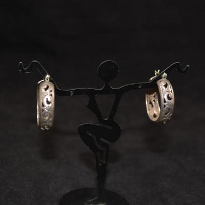 Sterling Floral Filigree Hoop Earrings 7.2g