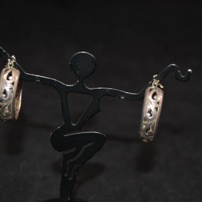 Sterling Floral Filigree Hoop Earrings 7.2g