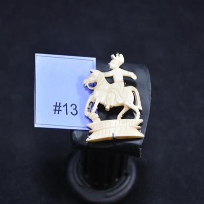 Antique/Vintage Sterling & Carved Bone Horseman Brooch 6.8g