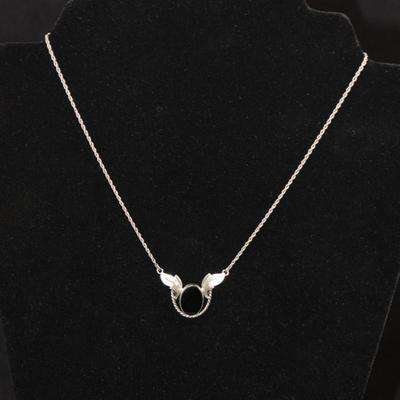 Matching Sterling Necklace & Screw-On Earrings w/ Onyx 16”, 7.5g