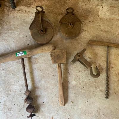 Primitive Tool Lot Pulleys Awl More