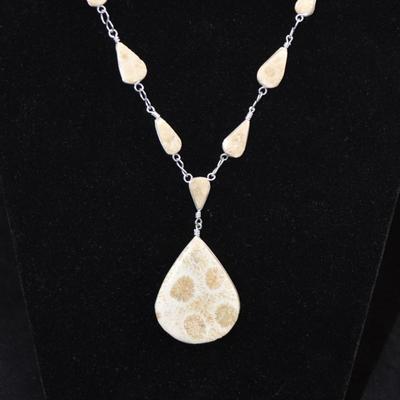 Sterling Wire Chrysanthemum Coral Necklace & Earrings 20” 31.8g