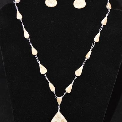 Sterling Wire Chrysanthemum Coral Necklace & Earrings 20” 31.8g