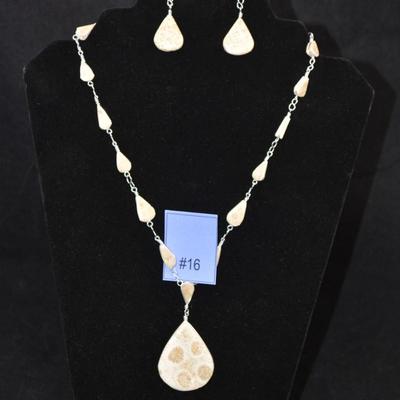 Sterling Wire Chrysanthemum Coral Necklace & Earrings 20” 31.8g