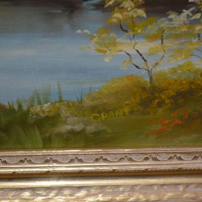 Original Acrylic Landscape on Canvas in Gold Painted Wood Frame