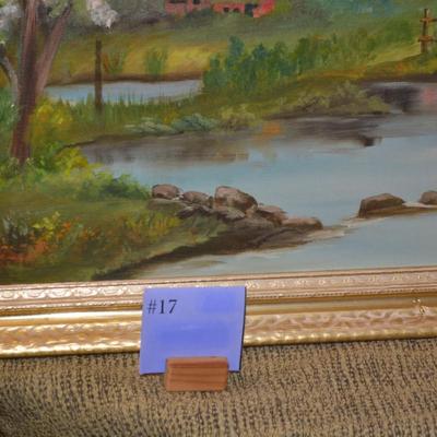 Original Acrylic Landscape on Canvas in Gold Painted Wood Frame