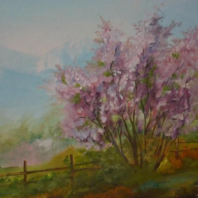 Original Acrylic Landscape on Canvas in Gold Painted Wood Frame