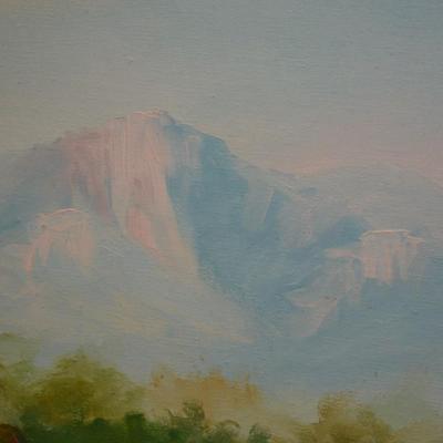 Original Acrylic Landscape on Canvas in Gold Painted Wood Frame