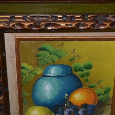 Vintage Vibrant Fruit Still Life Signed Vasquez in Ornate Wood Frame