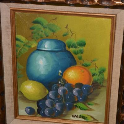 Vintage Vibrant Fruit Still Life Signed Vasquez in Ornate Wood Frame