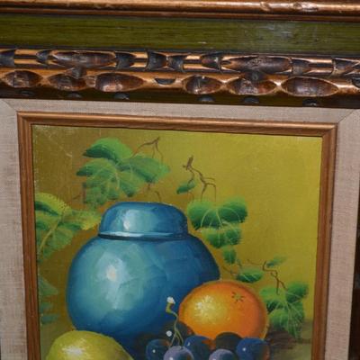 Vintage Vibrant Fruit Still Life Signed Vasquez in Ornate Wood Frame