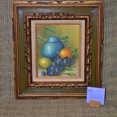 Vintage Vibrant Fruit Still Life Signed Vasquez in Ornate Wood Frame