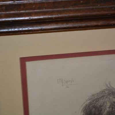 Vintage Angel Cupid In Trouble Framed & Matted Lithograph F.M. Spiegle