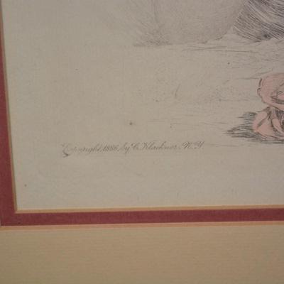 Vintage Angel Cupid In Trouble Framed & Matted Lithograph F.M. Spiegle