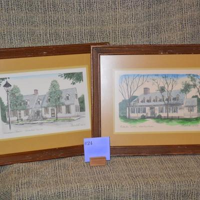 Set of 2 Vintage Framed Williamsburg, VA Prints 18.25”x14.25”