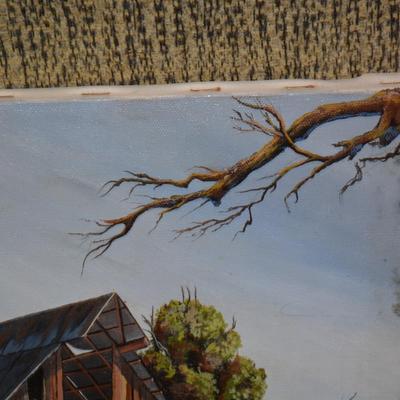 Small Original Acrylic on Canvas Barn, Signed by Artist