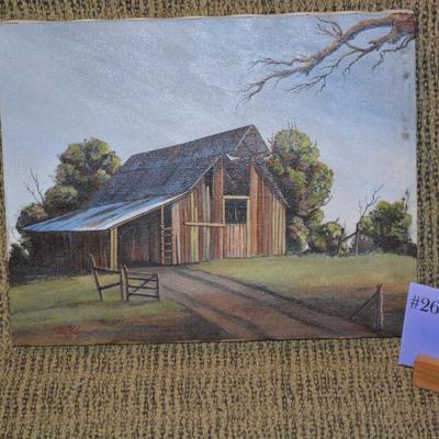 Small Original Acrylic on Canvas Barn, Signed by Artist