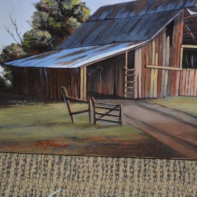 Small Original Acrylic on Canvas Barn, Signed by Artist