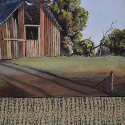 Small Original Acrylic on Canvas Barn, Signed by Artist