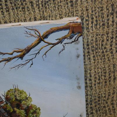 Small Original Acrylic on Canvas Barn, Signed by Artist