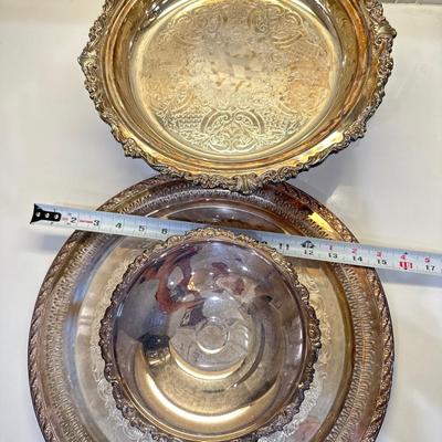 Siverplate platters and bowls. All shown in photos.