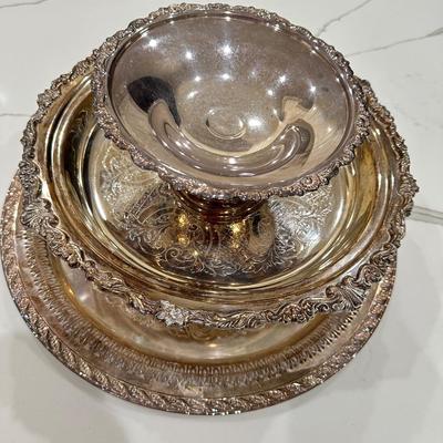 Siverplate platters and bowls. All shown in photos.