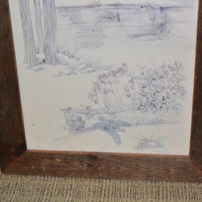 Vintage Landscape Print in Very Vintage Wood Frame 34.75”x17.75”