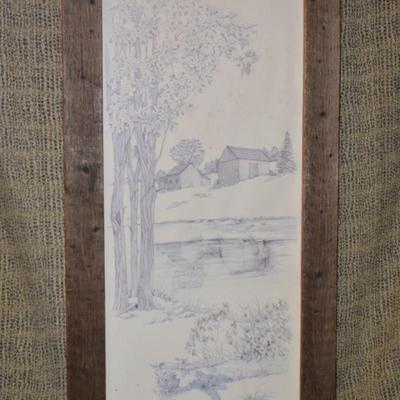 Vintage Landscape Print in Very Vintage Wood Frame 34.75”x17.75”