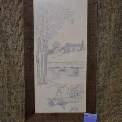 Vintage Landscape Print in Very Vintage Wood Frame 34.75”x17.75”
