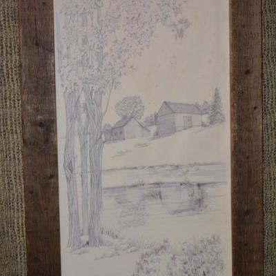 Vintage Landscape Print in Very Vintage Wood Frame 34.75”x17.75”