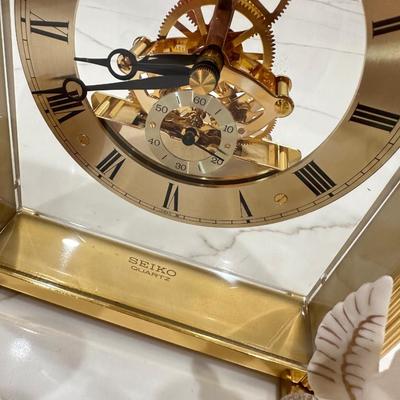 Gold Seiko Clock, October figurine and candleholder