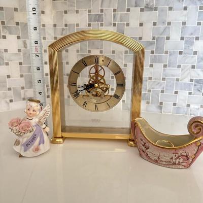 Gold Seiko Clock, October figurine and candleholder