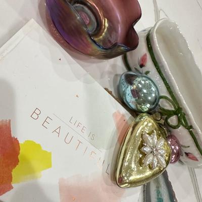 Mercury Glass Decor, book and dish