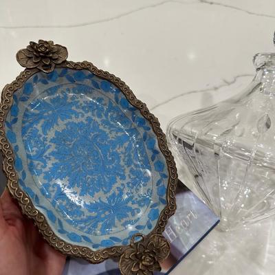 Glass and pottery Decor and Laura Bush book