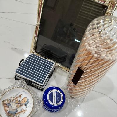 Match Cloche, Capri blue candle, Glass decor Frames and more