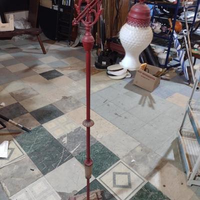 Antique Metal Floor Lamp with Milk Glass Shade