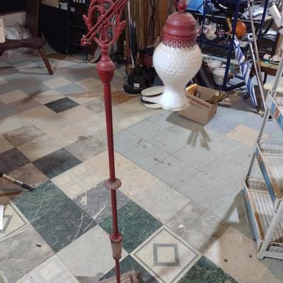 Antique Metal Floor Lamp with Milk Glass Shade