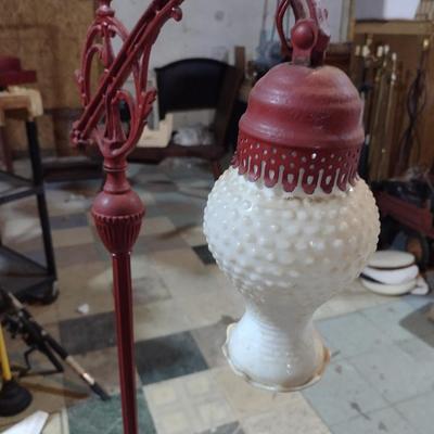 Antique Metal Floor Lamp with Milk Glass Shade